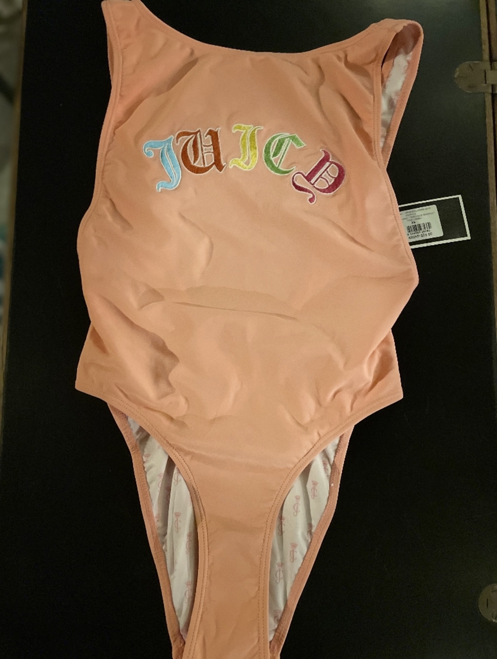 Juicy Couture Peach One-Piece Swimsuit with Rainbow Logo
